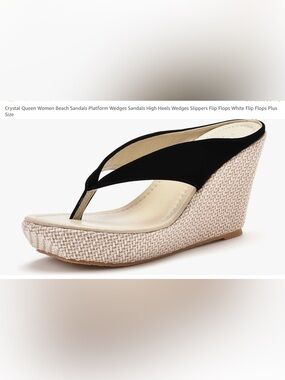 NWOT Black Wedge Thong Sandals with Natural Rope-Textured Platform
